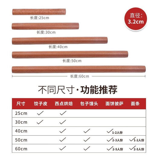 Jidaocook solid wood rolling pin household extra large thick ebony rolling pin dumpling skin artifact kitchen goodies ebony rolling pin 40cm*3.2cm