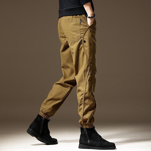 Cotton overalls men's slim pants men's small feet spring and autumn casual pants men's elastic spring and autumn harem pants 2506 black regular L size 130-150 Jin Jin equals 0.5 kg