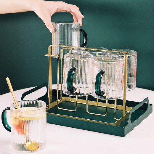 OUFANMEI household cup holder, water cup rack, glass cup upside-down drain rack, storage rack, creative storage rack, storage tray, green iron tray (small size)