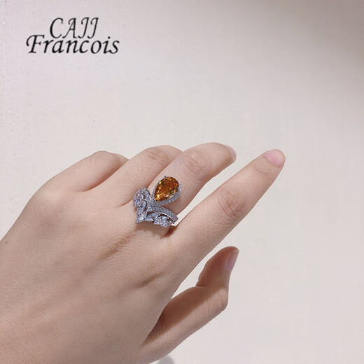 CAJJ Francois 2.60 carat citrine ring for women, natural colored gemstone, jewelry gemstone, 925 silver inlaid, size 13