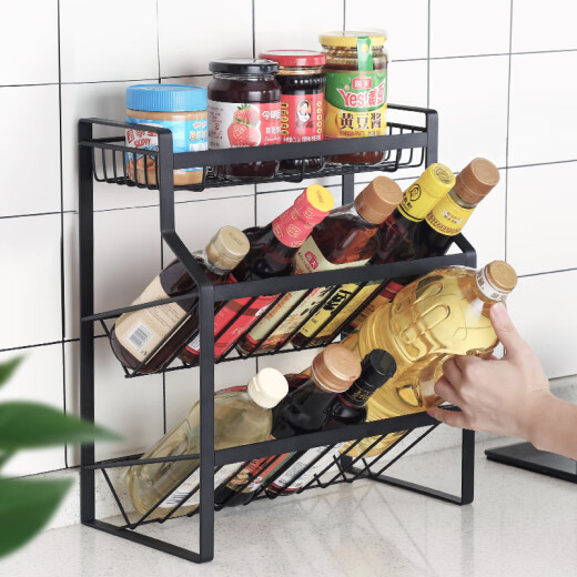 Cui Dahuang storage rack three-layer carbon steel one-piece no installation and no punching solid bold storage kitchen storage rack spice rack TL01Y