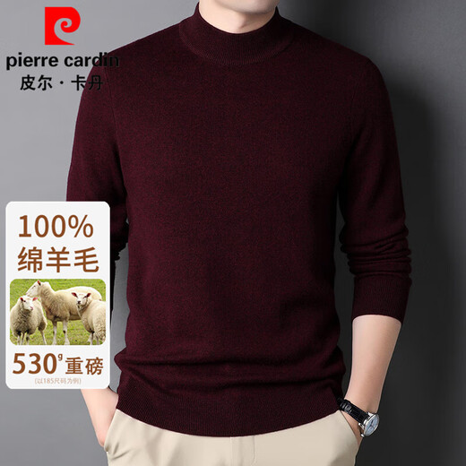 Pierre Cardin wool sweater for men, thickened 100% pure wool sweater, semi-high round neck sweater, men's sweater, winter warm base layer sweater
