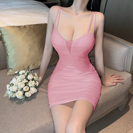 YIJINGXUAN (YIJINGXUAN) Pure Desire Sexy Low-Cut-Strapskleid für Frauen 2025 Neuer Stil Hot Girls Jumpy Stretchy Hip Minirock Nachtclub Hauptbild Stil M 95-105Jin Jin entspricht 0,5 kg