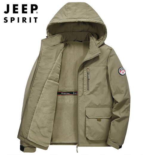 JEEP SPIRIT Jeep Jacket Men's Autumn and Winter Korean Style Work Clothes Jacket Men's Removable Hat Military Green XL