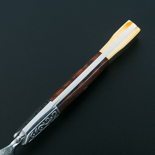 Rongshantang Mingyang Damascus steel tea spoon copper tea ebony Kung Fu tea set accessories copper head snake grain wood Damascus tea spoon