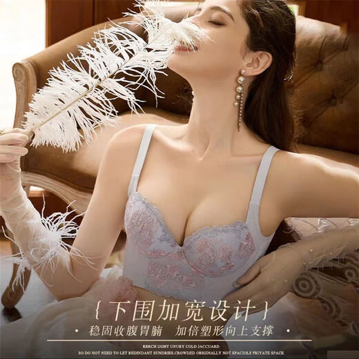 AXRG中脉JM小胸显大调整型内衣贵妇精油刺绣收副乳聚拢防下垂文胸罩 莫奈灰9215# 85A 38/B通杯