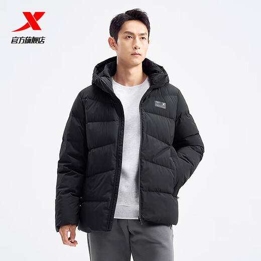 Xtep store same style down jacket men's winter new thickened warm hooded top jacket 976429190172 True Black XL