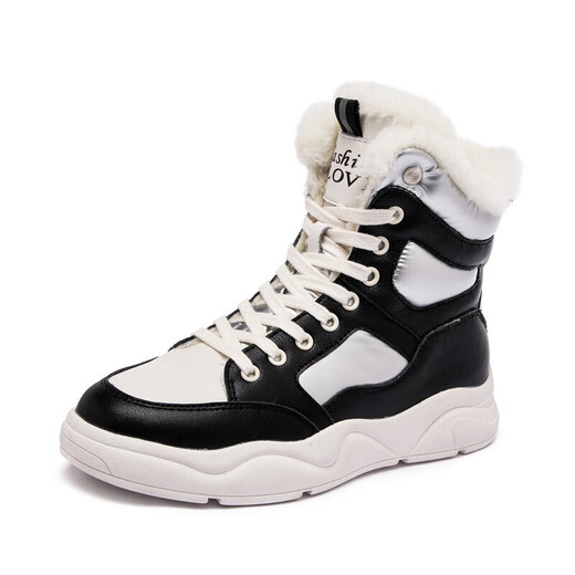 VBMGS cowhide snow boots for women 2025 new winter women's shoes high top winter shoes plus velvet short boots waterproof white versatile women's boots black (real leather) MM6626 39