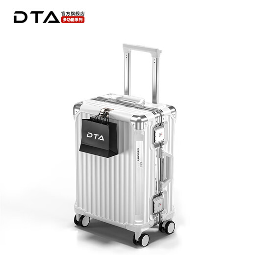 DTA multi-functional suitcase for women, universal wheels, aluminum frame boarding trolley case for travel leather case ivory white 20 inches