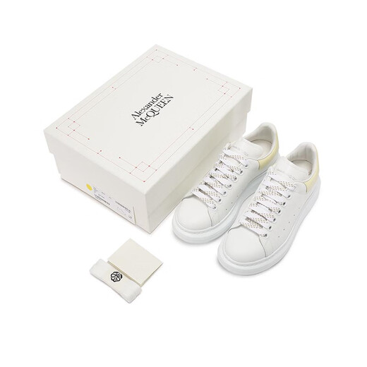亚历山大麦昆（Alexander McQueen）新品 女士阔型系带厚底休闲运动鞋小白鞋情侣款礼物女 718139 WHGP5 3523 白色浅黄色尾 34