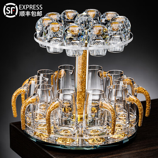 VINOS white wine glass set household small wine cup high-end crystal glass wine dispenser set 10 pots 10 cups wine glasses 10 pots 10 cups + gold foil cup holder gift box