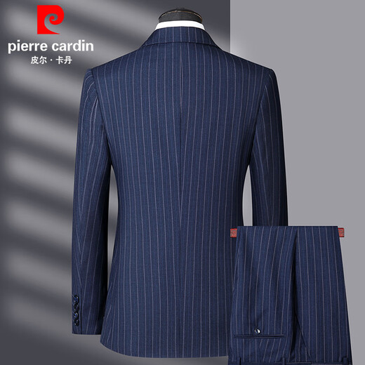 Pierre Cardin Striped Suit Men's Two-piece Suit Middle-aged Men's Business Dress Blue L 175 Size Recommended 125 Jin Jin is equal to 0.5 kg -135 Jin Jin is equal to 0.5 kg