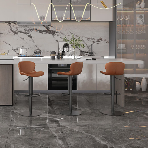 Herdonbar Stuhl moderne einfache leichte Luxushöhle High Foot Bar Stuhl Essbarhocker Haushaltsinsel Stuhl HD-733 [italienische Top-Schicht Cowhide] Braune Kohlenstoffstahlfüße