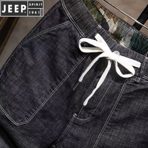 JEEP SPIRIT/吉普品牌男装 2025夏季日系工装牛仔短裤男潮牌ins宽松直筒弹力 黑色 CKW#CK9920高质量 28