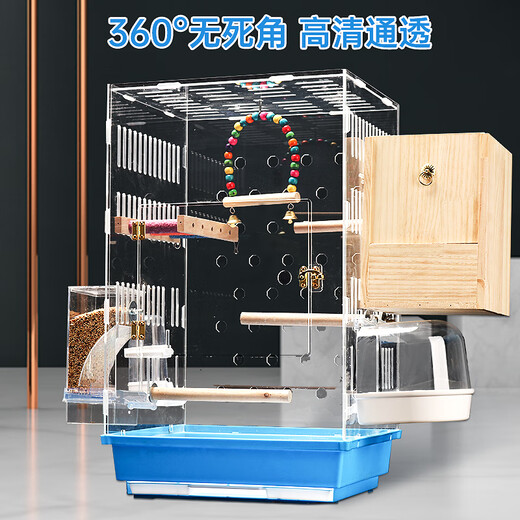 HKPZ Jaula para pájaros Tiger Peony Parrot Home Jaula acrílica de Gran Espacio Jaula para pájaros Phoenix Negra Panorámica Lujosa a Prueba de Salpicaduras 795 Paquete de Lujo Chasis Púrpura