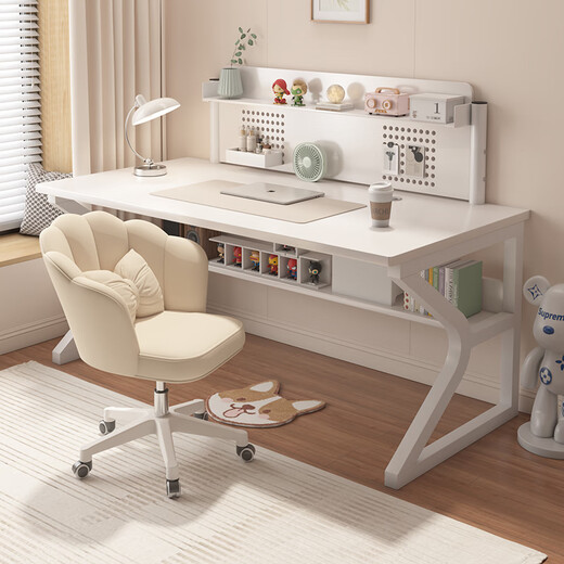 Minyu Schreibtisch Bücherregal Integrierte Tischtischstudiestisch High School Schüler Home Work Desk Loch Board Computer Desk Schreibtisch (einzelne Tisch-Horizontale Board-Aufbewahrung) Warm White 100cm