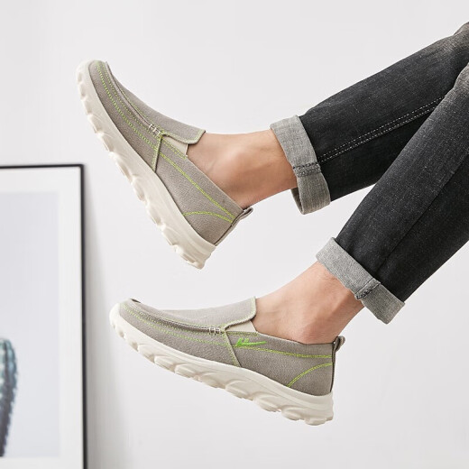 
Huili Warrior casual shoes men's one foot canvas shoes men's fashionable versatile fabric men's shoes lazy shoes WXY-B011Z gray 41