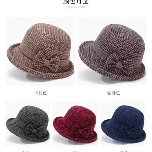MANQIMEIYA Women's New Hat Women's Autumn and Winter Top Hat Woolen Basin Hat Middle-aged Older Hat Mom Hat Fashionable Fisherman's Hat Small Grid Woolen-Gray High Quality [55-58 Adjustable]