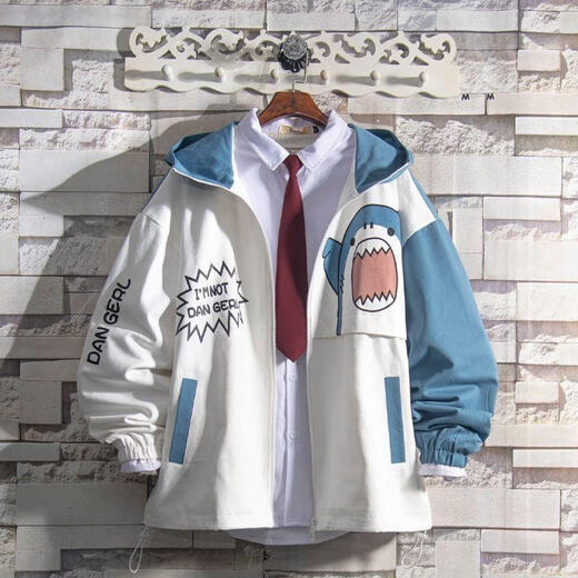 Commandant d'ours Hong Kong Veste de requin de style décontracté INS HOODED MEN'S CAT SPLICING COUPLE TOP Youth Youth Trendy Étudiant Men 7027-M13 Veste verte grise Double couche One Taille M recommandée 80-100jin [Jin est égal à 0,5 kg]