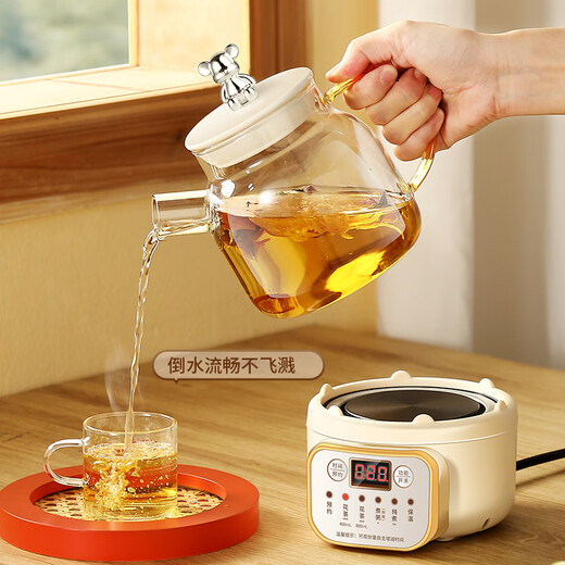 Mini Multifunctional Health Pot for Small Office Mini Home 2024 New Tea Maker Tea Pot Stew Pot Kettle Heat Resistant All-Glass Flower Teapot for One Person Smart Model 0.6L