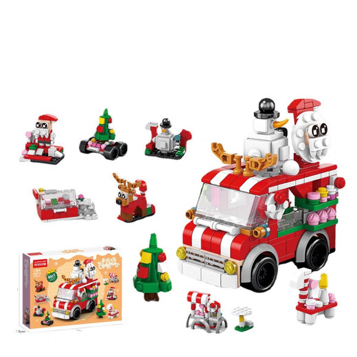 Lele Brothers Bausteine ​​versammelten Santa Claus Rentier Baumzug Puzzle Model Junge Mädchen Kinder Spielzeug Sechs-in-ein-Weihnachtszug 270 Partikel