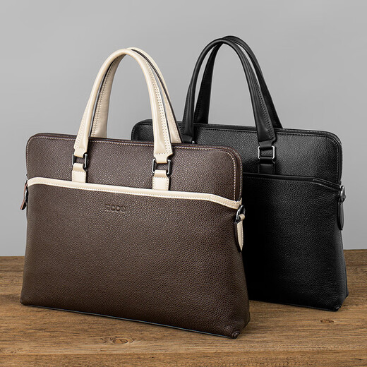 COW briefcase top layer cowhide large capacity handbag for men horizontal backpack C-8626 black 14-inch
