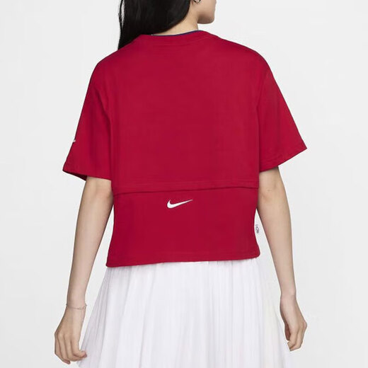 耐克（NIKE）短袖女装2025夏季新款健身训练运动服半袖圆领透气休闲短款T恤 纯棉HF6291-687健身红 S