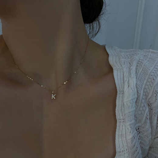 Shengli Seoul K gold light luxury jewelry pure 14K gold zircon inlaid letter pendant necklace accessories gift bracelet pendant naked chain 42cm
