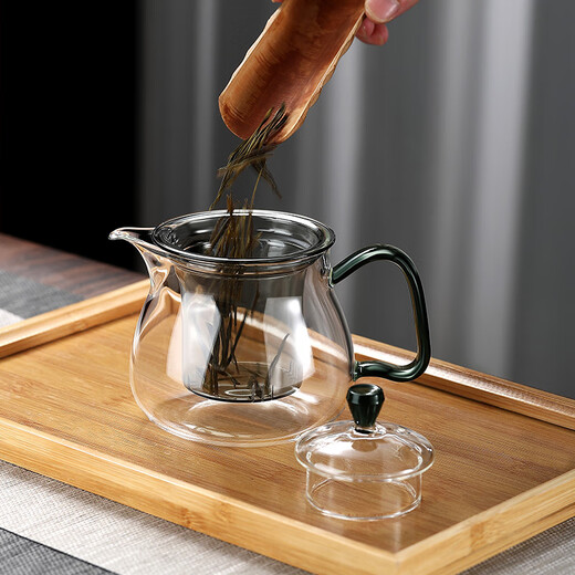 Heisou heat-resistant glass teapot, thickened tea water separation, simple filtered flower teapot, high-looking teapot, stove-cooking teapot, Yurun teapot-570ML