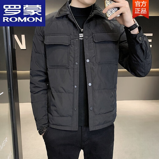 Romon (Romon) 2025 Nouvelle veste vers le bas de revers d'hiver pour hommes Version mince et propre vers le bas veste mince chemise collier Vêtements d'hiver 9901 blanc (canard blanc vers le bas) l 170