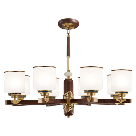 Cobre Heart Woody NUEVA CANDELIER CHINA COPAR Lámpara de sala de estar de estilo chino Antiguo restaurante de nuez negro dormitorio Ligera de madera sólida Candelier J9731-5 Cabeza [con bombilla de tres colores]