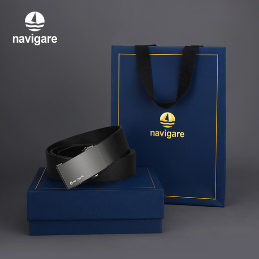 Navigare Italienisch kleines Segelboot Herrengürtel Geschenkbox Echtes Ledergürtel High-End Light Luxus Männer Geburtstagsgeschenk Schwarz (Theke Geschenkbox) N4A826Z-151103a 115 cm [empfohlenes Gewicht 130-165jin [Jin gleich 0,5 kg]]