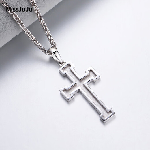 Miss JuJu Platinum Pendant Men's pt950 Platinum Cross Simple Pendant Fashionable Frosted Pendant Women's Back Carved Weight 5.2-5.4g+Leather Cord
