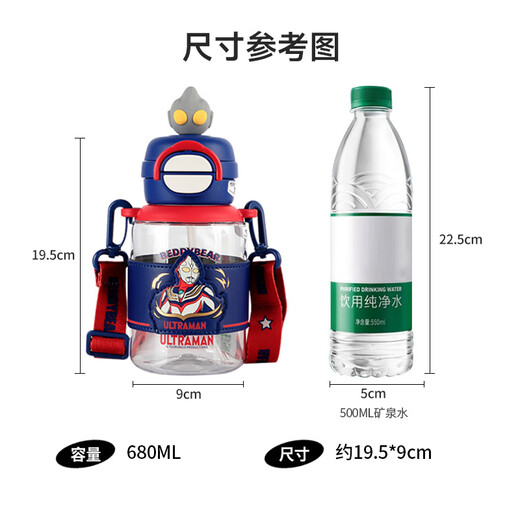 杯具熊（BEDDYBEAR）奥特曼儿童水杯夏季双饮塑料杯耐高温学生便携吸管杯680ML迪迦