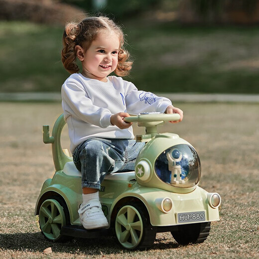 Helinte four-wheel seating children's electric car baby car kids toys adults can push cart charging children's cart gift Strawberry powder [remote control + large battery pedal throttle push rod guardrail + Bluetooth music