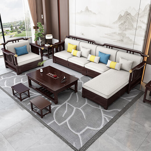 No. 1 Haoting Solid Wood Sofa Living Room New Chinese Furniture Small Apartment Single and Double Triple-Player Storage 2025 New Model 9901# Independent Single [Storage] Cotton and Line Cloth Cover