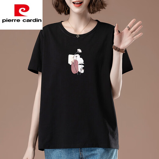 皮尔卡丹（pierre cardin）胖m|m短袖t恤女夏季加大尺码女装宽松纯|棉中年妈i妈显瘦薄款百搭 白色【9896款】 棉95%氨纶5% L