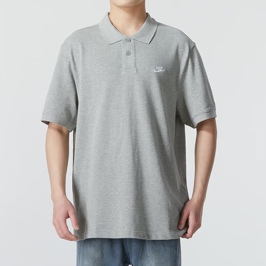 耐克（NIKE）短袖T恤男装2025夏季新款运动服针织透气翻领POLO衫舒适休闲上衣 FN3895-063灰色刺绣小标 S