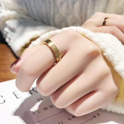 Xuan Yong Jewelry's rose gold love ring new style 3 hard gold internet celebrity same style couple wide version rose gold diamond-free No. 6 ring