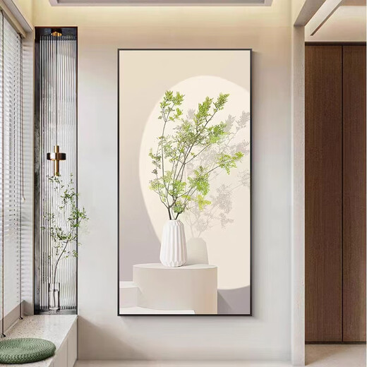 Patio de baleine Porche nordique peinture décorative plantes vertes couloir allée peinture peinture crème style salon porte d'entrée verticale peinture en porcelaine cristalline 844-8 50 * 100 châssis doré / peinture en porcelaine cristalline