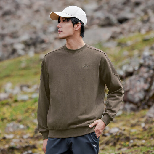 Pioneer Camp Spring and Autumn Round Neck Sweater Men's Loose Cotton Long Sleeve Top Solid Color Simple Embroidered Pullover Winter Warmth Heavy Terry - Black XL