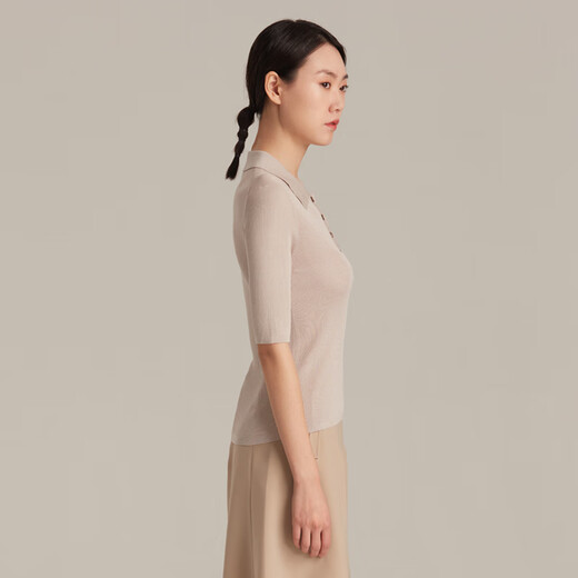 ZORANZI 庄子女装夏季POLO领针织衫女士桑蚕丝气质上衣WKR12164 幸运米色-WKR12164 L 165/88A