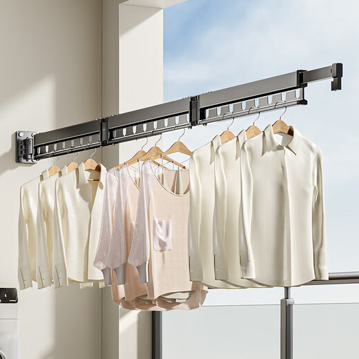 Tiandiyu (TDYU) folding clothes drying rack wall-mounted indoor bay window home balcony invisible clothes rod retractable quilt artifact gun gray no installation three sections / 8 holes windproof style