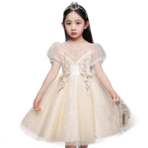 Disney Kinderkleid Prinzessin Rock Sommer Blume Kinder Hochzeit geschwollener Rock Rock Rock Little Girl Host Piano Performance Kleidung DK683 Mesh Sleeve Pink Abonnement mit Crown 120 cm 30-40jin [Jin gleich 0,5 kg]