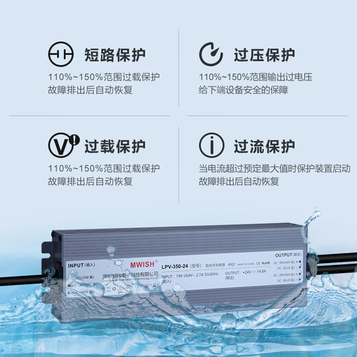 明纬led防水开关电源24V直流12V33a户外变压器200W300W400W灯带箱 LPV LPV-250-12250W-12V20A顺