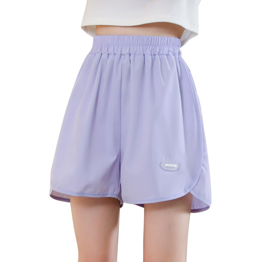 Nickybaby Girls Sport Shorts Sommer Dünn 2025 Neue Eis Silk Kinder -Sommeranzug Mädchen große Kinder lässige Hose atmungsaktiver Sommer 9889 Weiß + 18410 Lila [Set] 140 cm