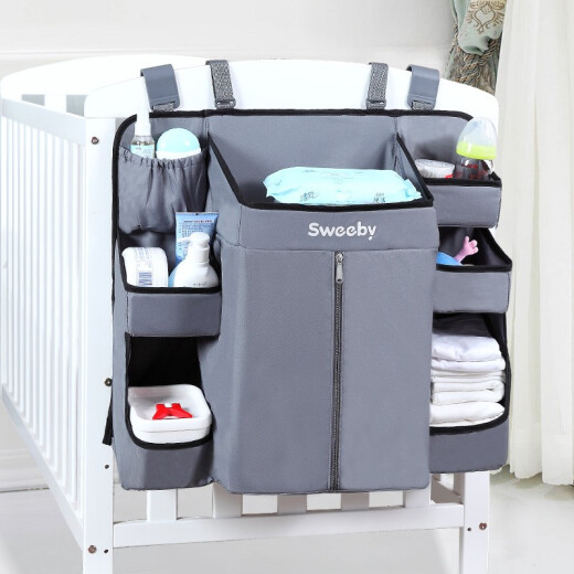 Sweeby crib storage bag baby bedside hanging bag bedside storage bag diaper table baby supplies storage bag washable storage bag classic gray (A style)