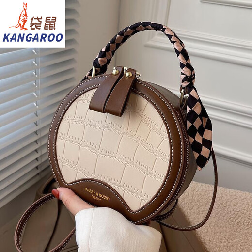 袋鼠（KANGAROO）小圆包质感小包包女2024春秋季新款时尚小众斜挎包洋气手提包潮 米白色