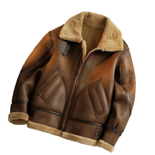 Manxinan fur one-piece plus velvet leather jacket for men in autumn and winter, lapel sherpa cotton coat, men's thickened motorcycle leather jacket, retro brown XL collection store, fast delivery