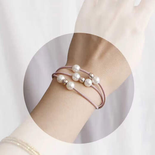 Korean style hair rope hair tie hair rubber band female headwear adult leather case versatile pearl head rope graduation Korean style hair rope 9 beads-2 piece set random hair